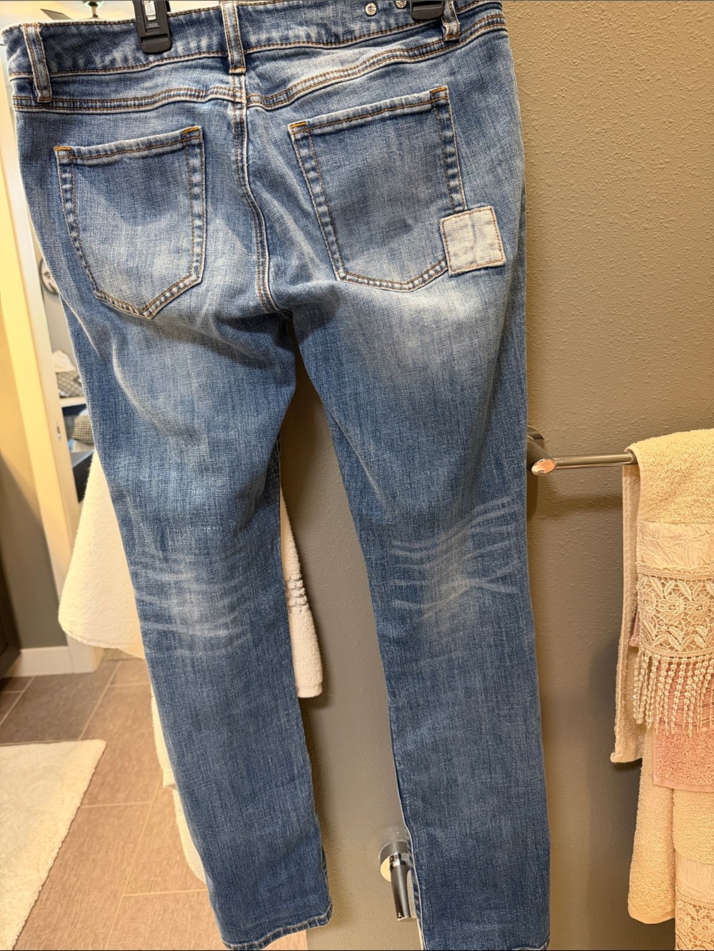 CAbi Light Blue Distressed Skinny Jeans with Patch Details - Picture 2 of 3
